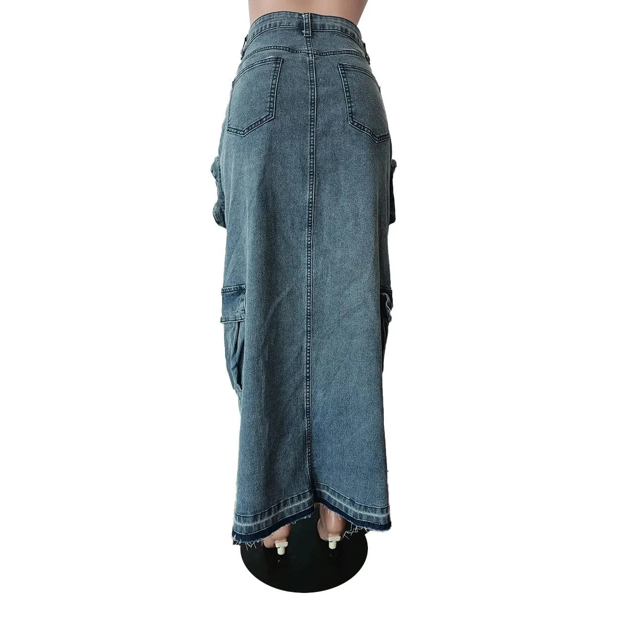 2024 Street wear ladies 3D pocket long denim cargo skirt with slit y2k high waist blue jeans denim womens skirts