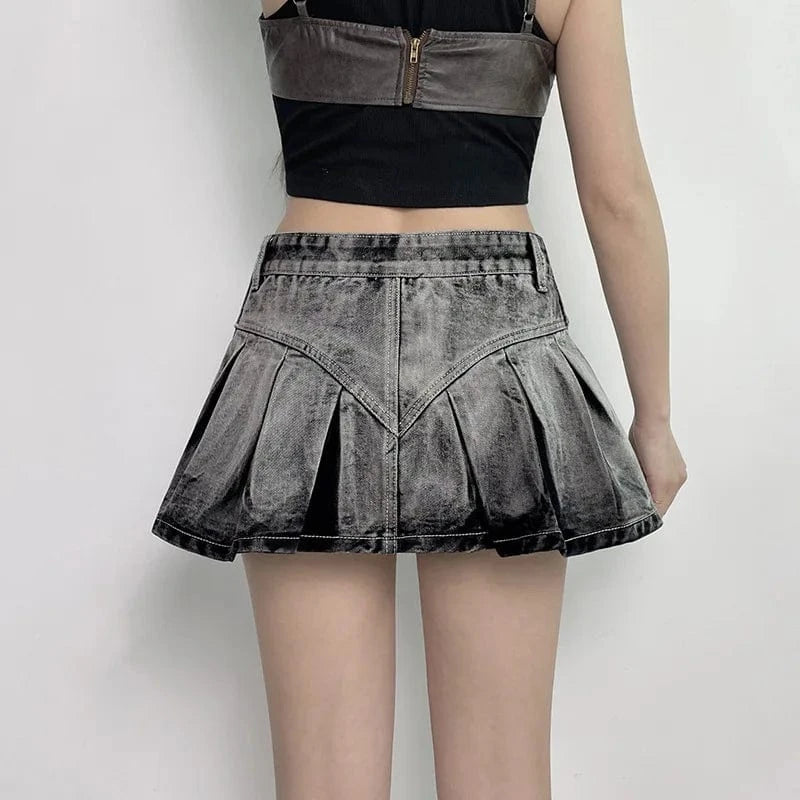 2024 Stretch Women Denim Skirt Street Washed Hot Skirts Women Sexy Y2k Mini Pleated Skirt
