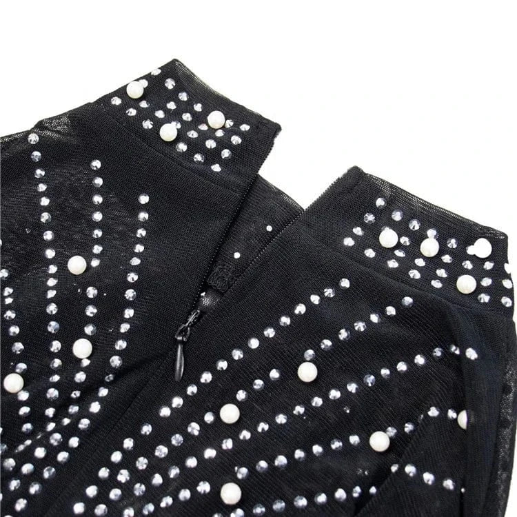 2024 Summer 2 Piece Set Rhinestone Mesh High Neck Long Sleeve Tassels Bodycon Midi Maxi Long Dress For Women