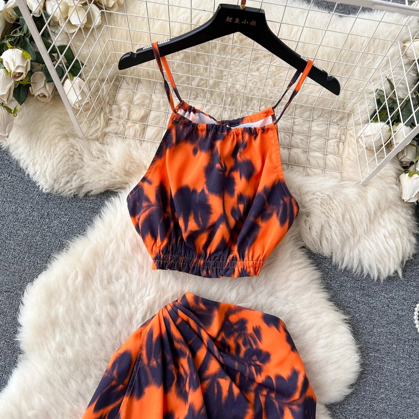 2024 Summer Basics 2 Piece Set For Women Sleeveless Top And High Waist Printed Skirts Set Clothing Wholesale
