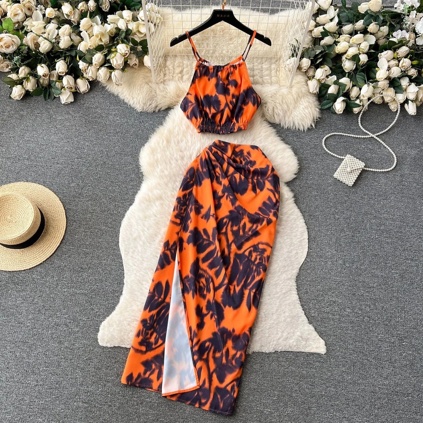 2024 Summer Basics 2 Piece Set For Women Sleeveless Top And High Waist Printed Skirts Set Clothing Wholesale