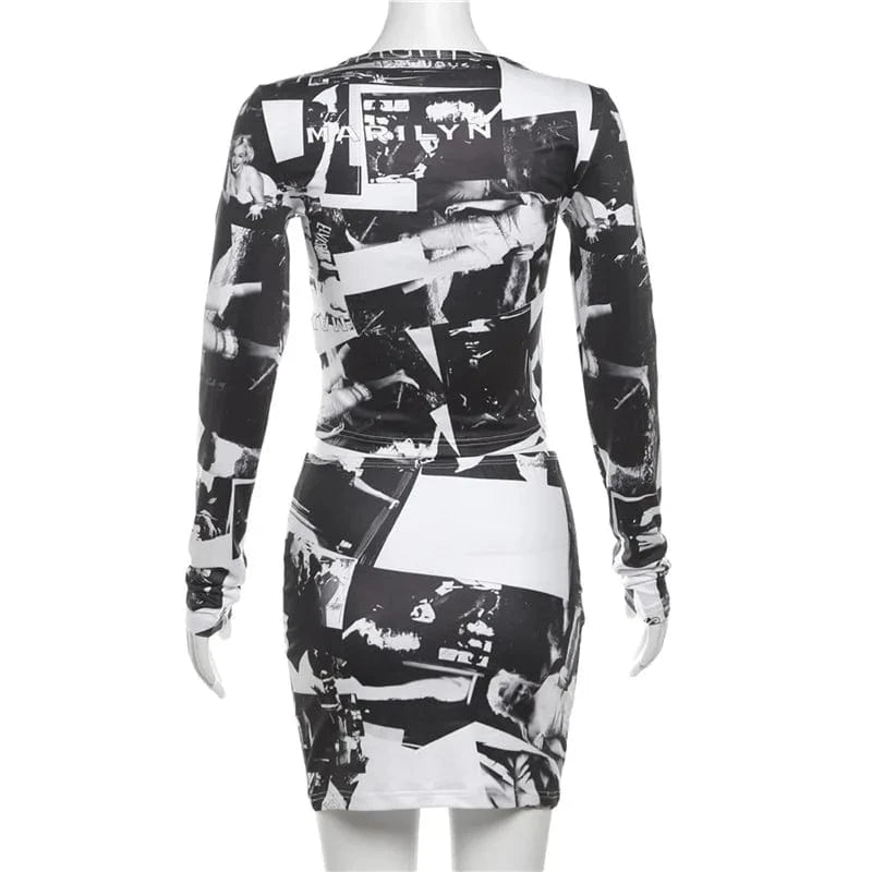 2024 summer boutique cool girls fashion clothing digital print tshirt 2 piece skirt set