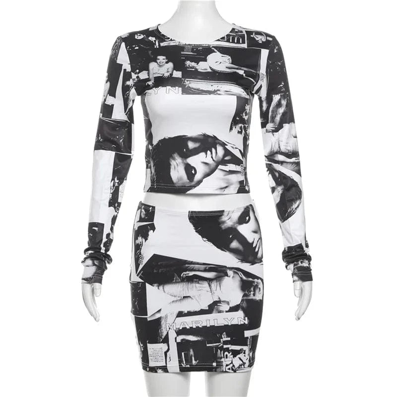 2024 summer boutique cool girls fashion clothing digital print tshirt 2 piece skirt set