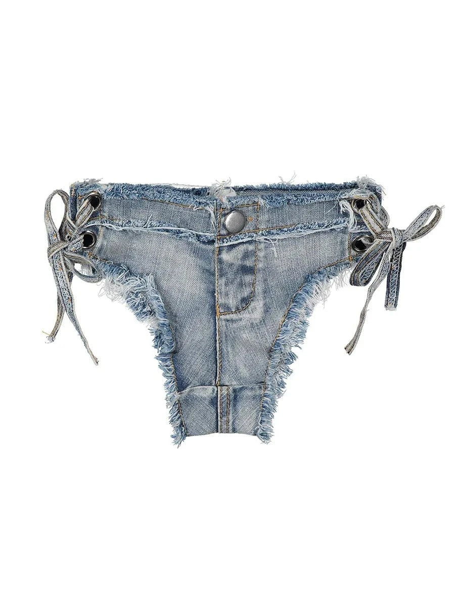 2024 summer clothing denim jeans fashion boutique two piece bikini bra shorts set