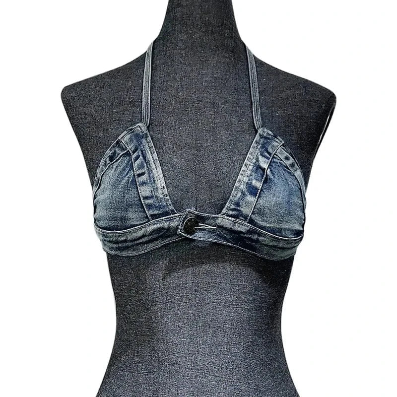 2024 summer clothing denim jeans fashion boutique two piece bikini bra shorts set
