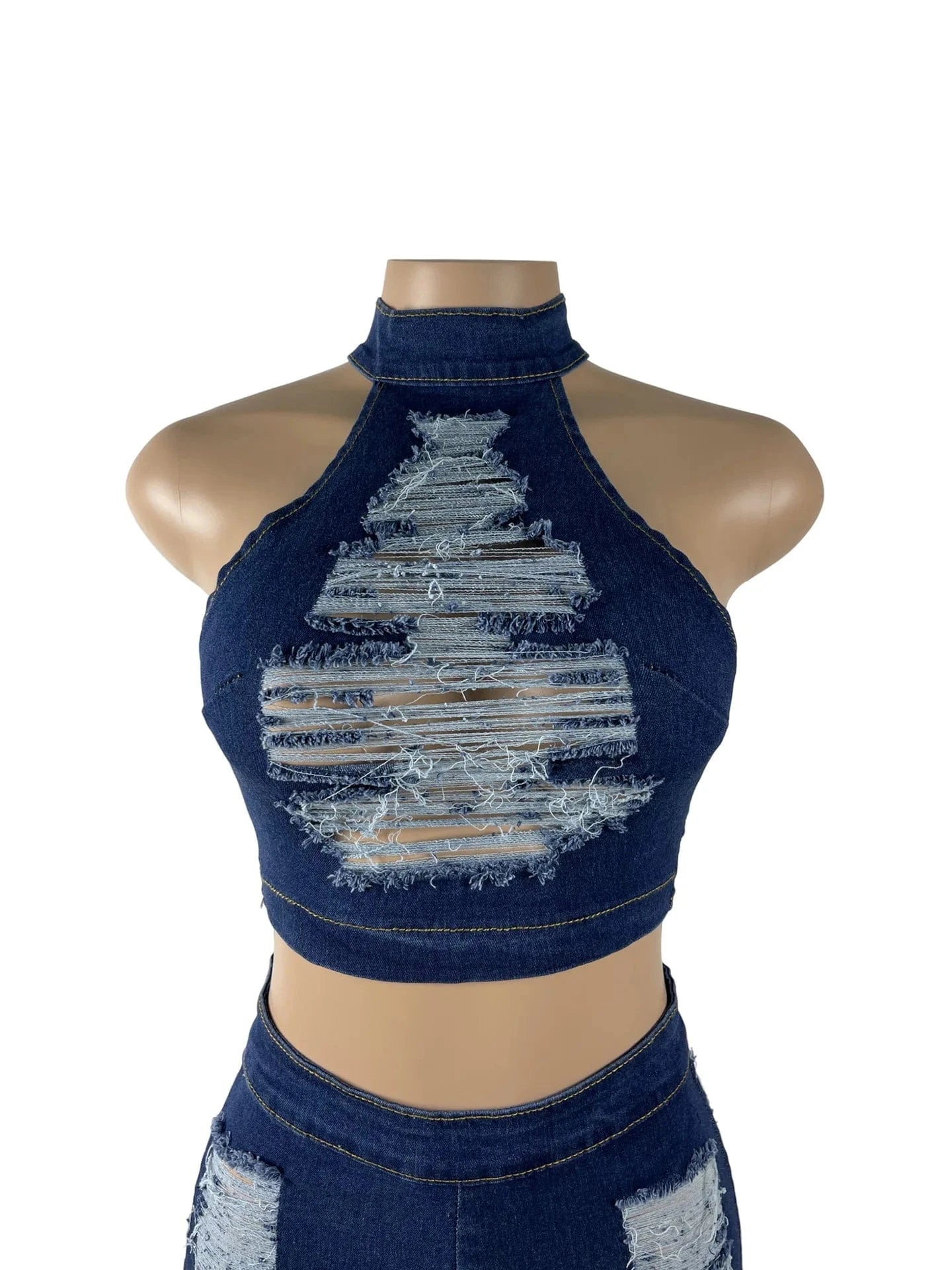 2024 summer clothing denim jeans fashion boutique two piece ripped hot sexy shorts set