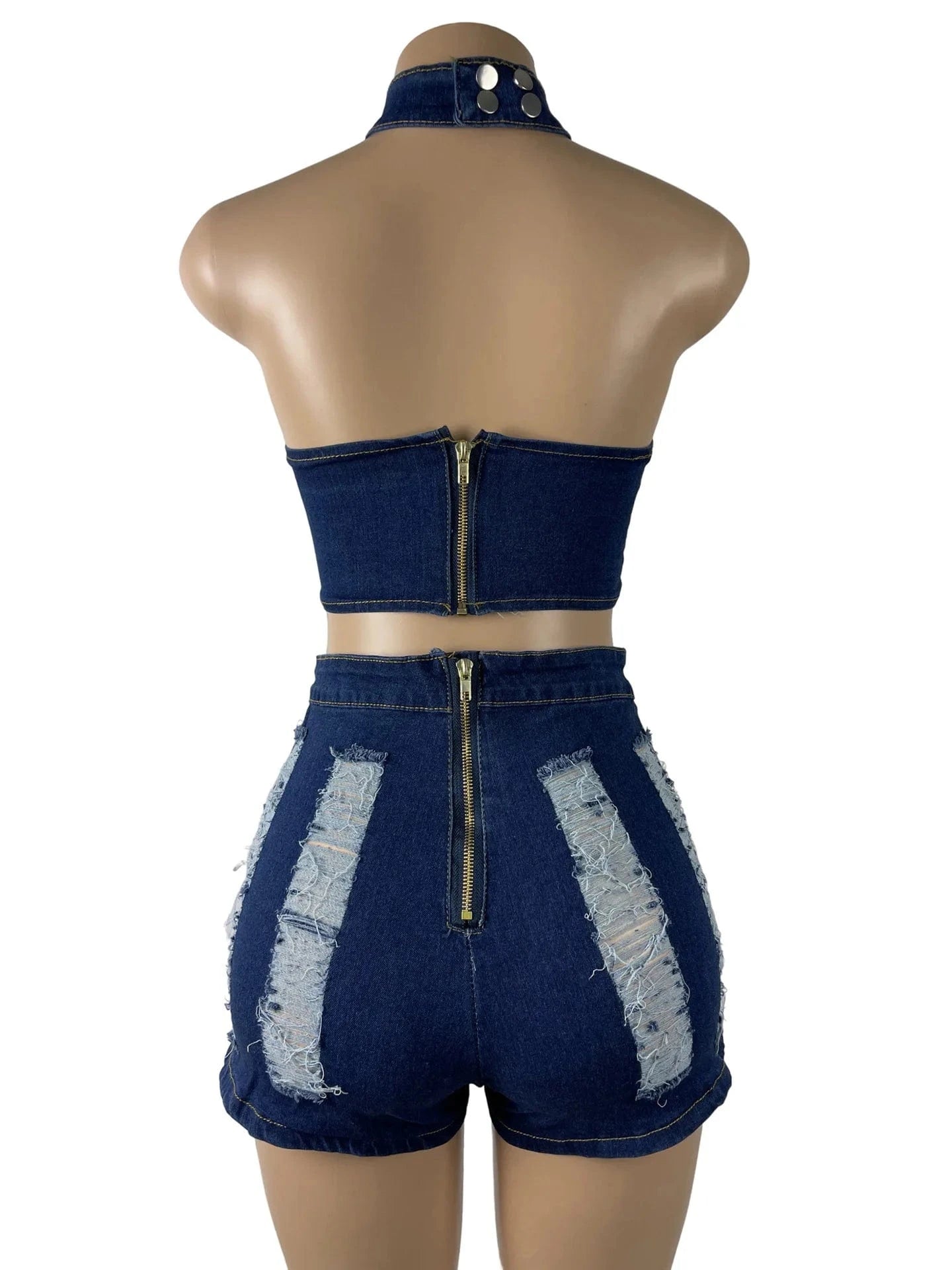 2024 summer clothing denim jeans fashion boutique two piece ripped hot sexy shorts set