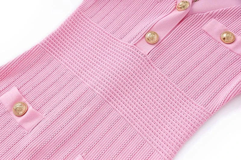 2024 Summer Delicacy Pink Quality Short Sleeve Sexy V-neck Boydcon Stretchy Casual Women Knit Solid Mini Dress