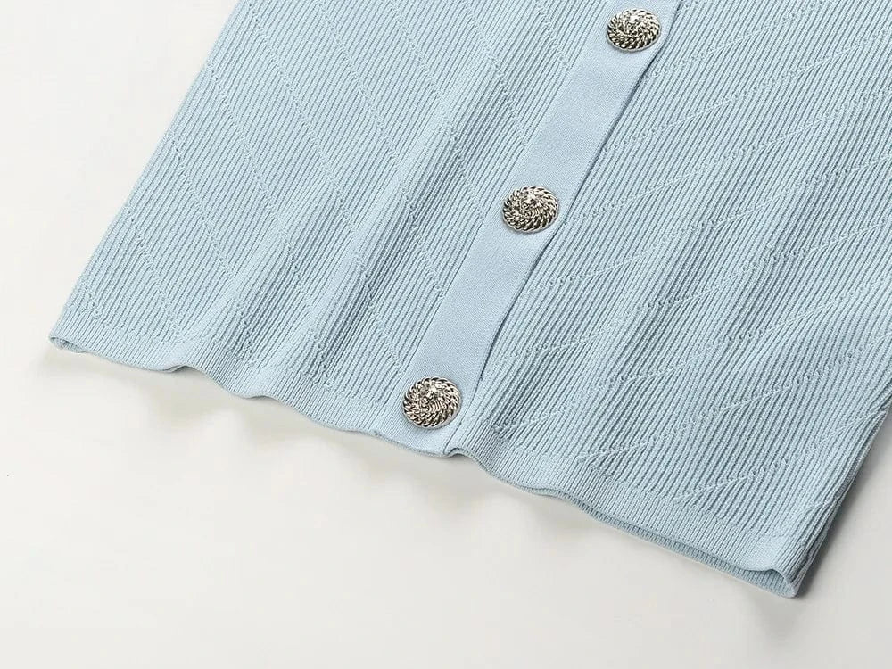 2024 Summer Elegant Style Quality Short Sleeve Sexy V-neck Boydcon Stretchy Casual Women Knit Solid Mini Dress