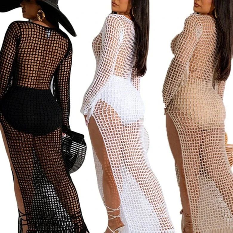 2024 Summer Fashion New Knitted Tassel Beach Skirt Hollow Perspective Sexy Dress For Women