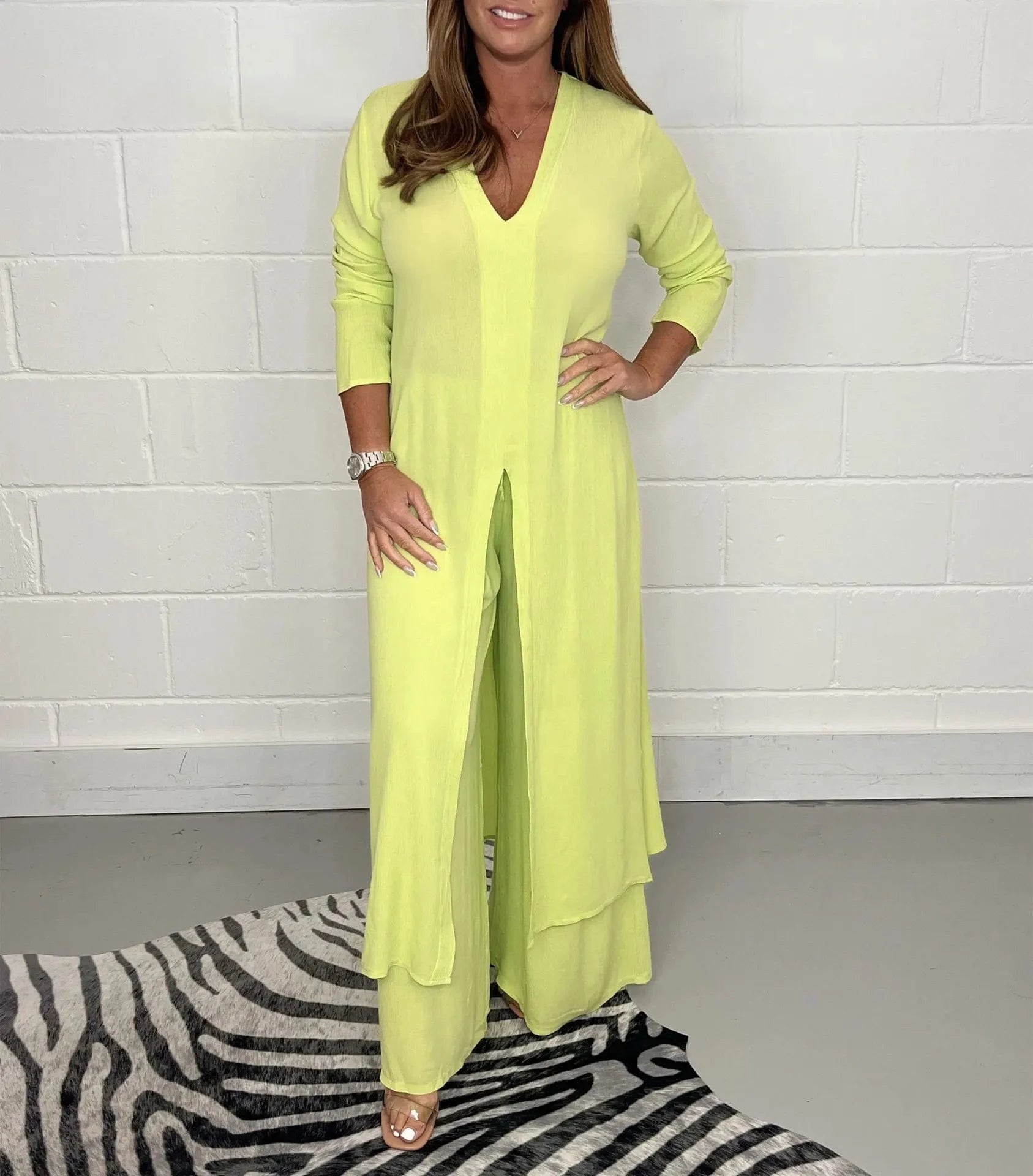 2024 Summer Fashion New Women's Set Split Long Top Casual Wide Leg Pants Two Piece Set Elegant Large Size Loose Fitting Set