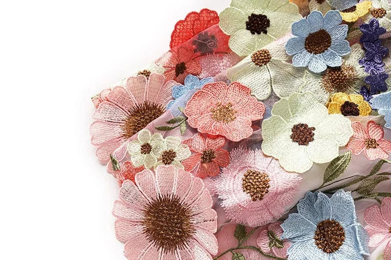 2024 Summer Fine Workmanship Embroidery Floral Lady A-line Pink Gauze High Waist Women Fashion Midi Skirt