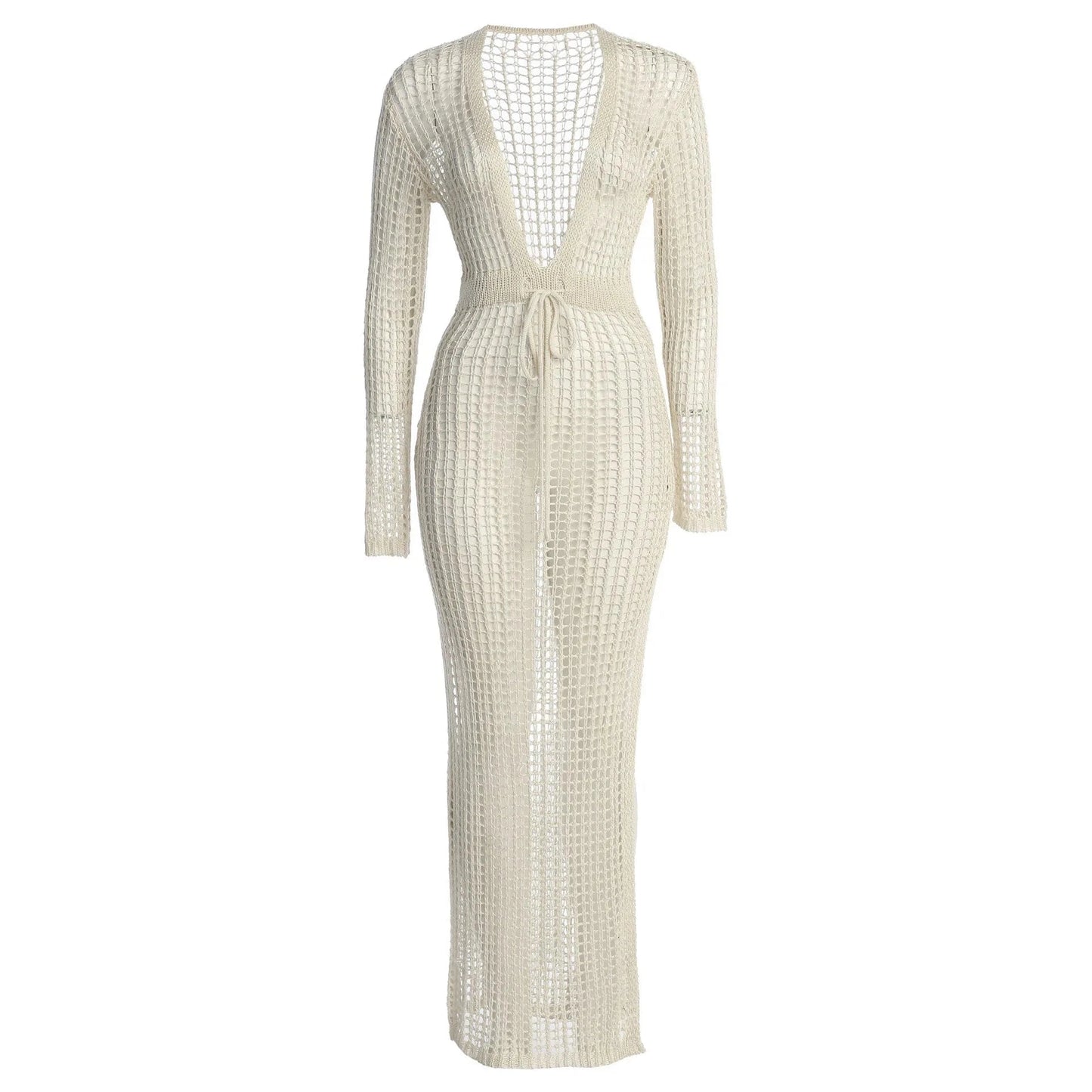 2024 Summer Hollow Out Crochet Dress Deep V-Neck Women's Swimwear Sexy See Through Bikinis Cover Up Swimsuits