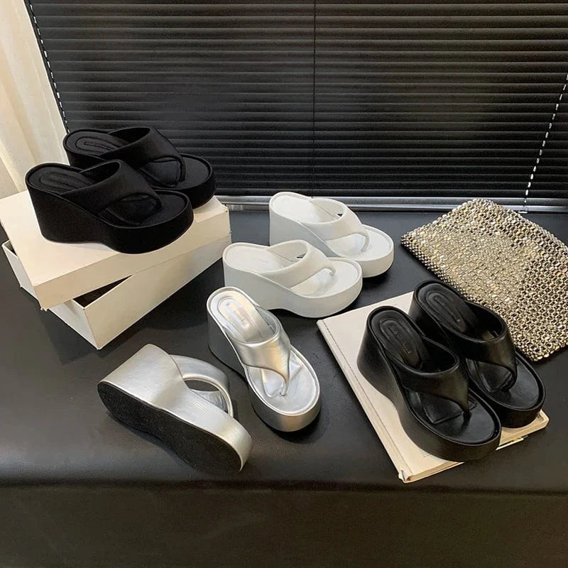 2024 summer hot girl slippers 10cm muffin thick bottom wedge flip-flops women's sandals