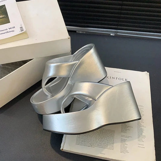 2024 summer hot girl slippers 10cm muffin thick bottom wedge flip-flops women's sandals