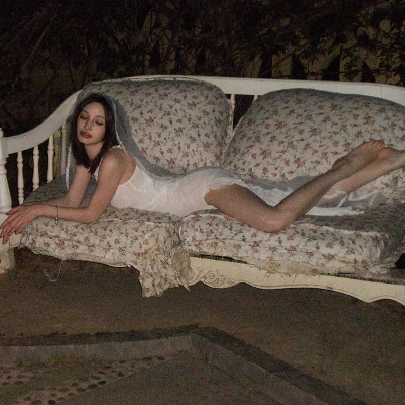 2024 Summer Long Dress Women Backless Sexy High Quality Street Aesthetic Chic Transparent Sling casual Dresses