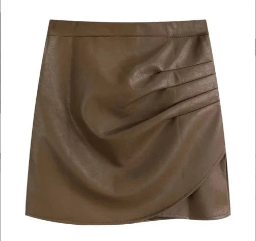 2024 Summer New Black PU Leather Skirt Women High Waist Pleated Anti-skid Half Skirts Pencil Hip Black Korean A-line Short Skirt