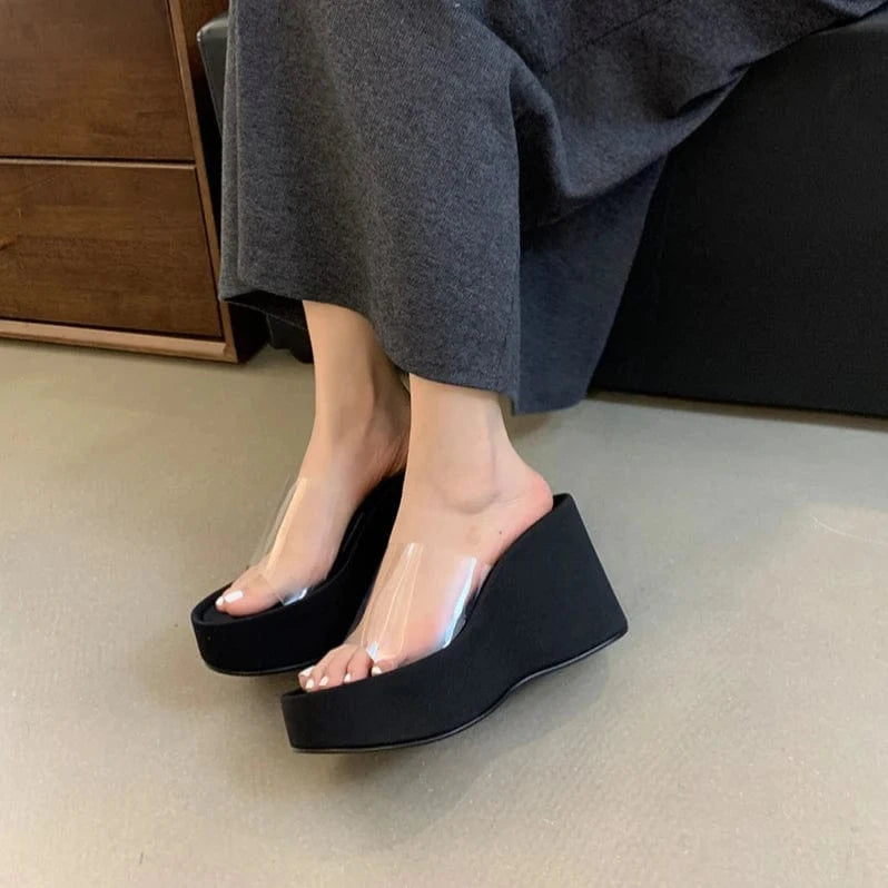 2024 Summer new fashion all-match thick-soled sandals comfortable platform bottom transparent leg-showing long sandals