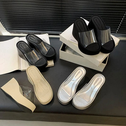 2024 Summer new fashion all-match thick-soled sandals comfortable platform bottom transparent leg-showing long sandals