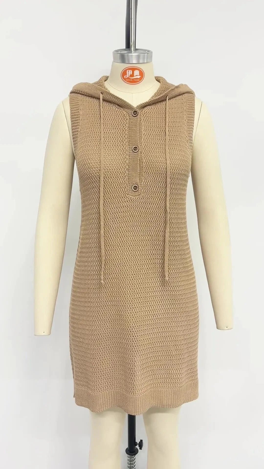 2024 Summer New Slim Solid Color Women's Dress Knit Three Button Hooded Dress Women Garden Style Elegant and Knee-Length Dresses