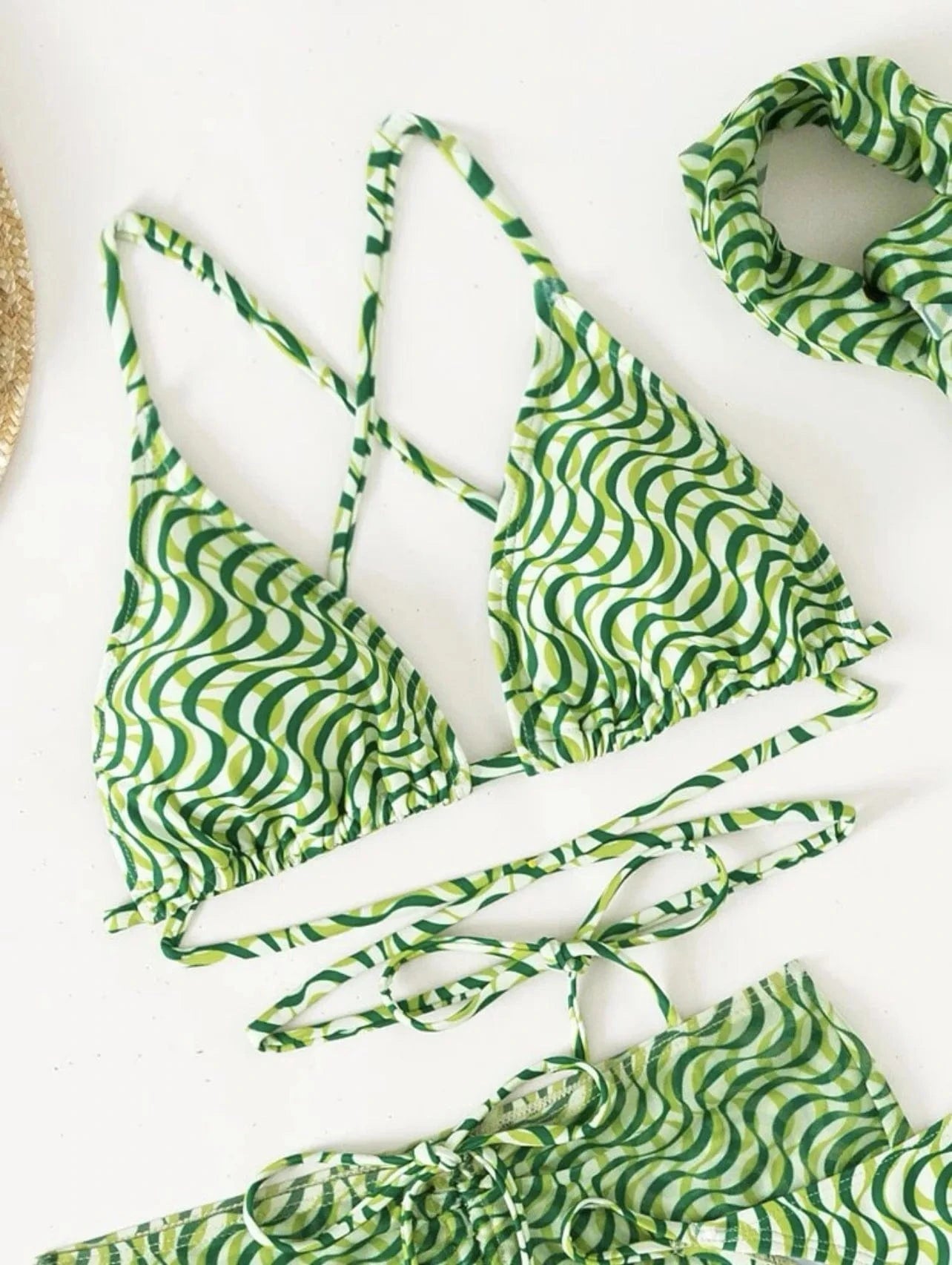 2024 summer S-XL swimsuit cover ups women beachwear 3 piece bikini set with headband