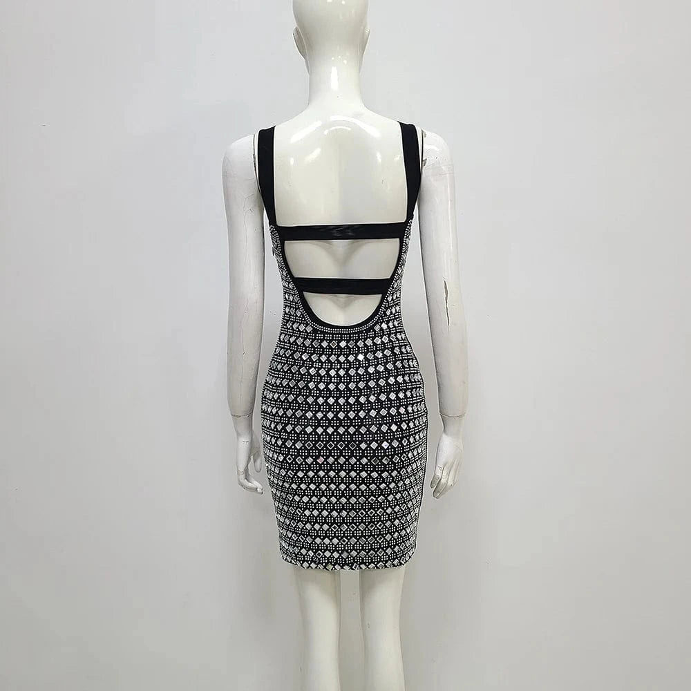 2024 Summer Sequins Backless Off-The-Shoulder Sexy Halter Party Nightclub Dress Bag Hip Skirt Woman