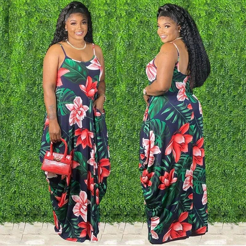 2024 Summer Sexy Fashionable Floral Clothes Tie-Dye Multicolored Print Halter Loose Dress Women Maxi Long Dresses