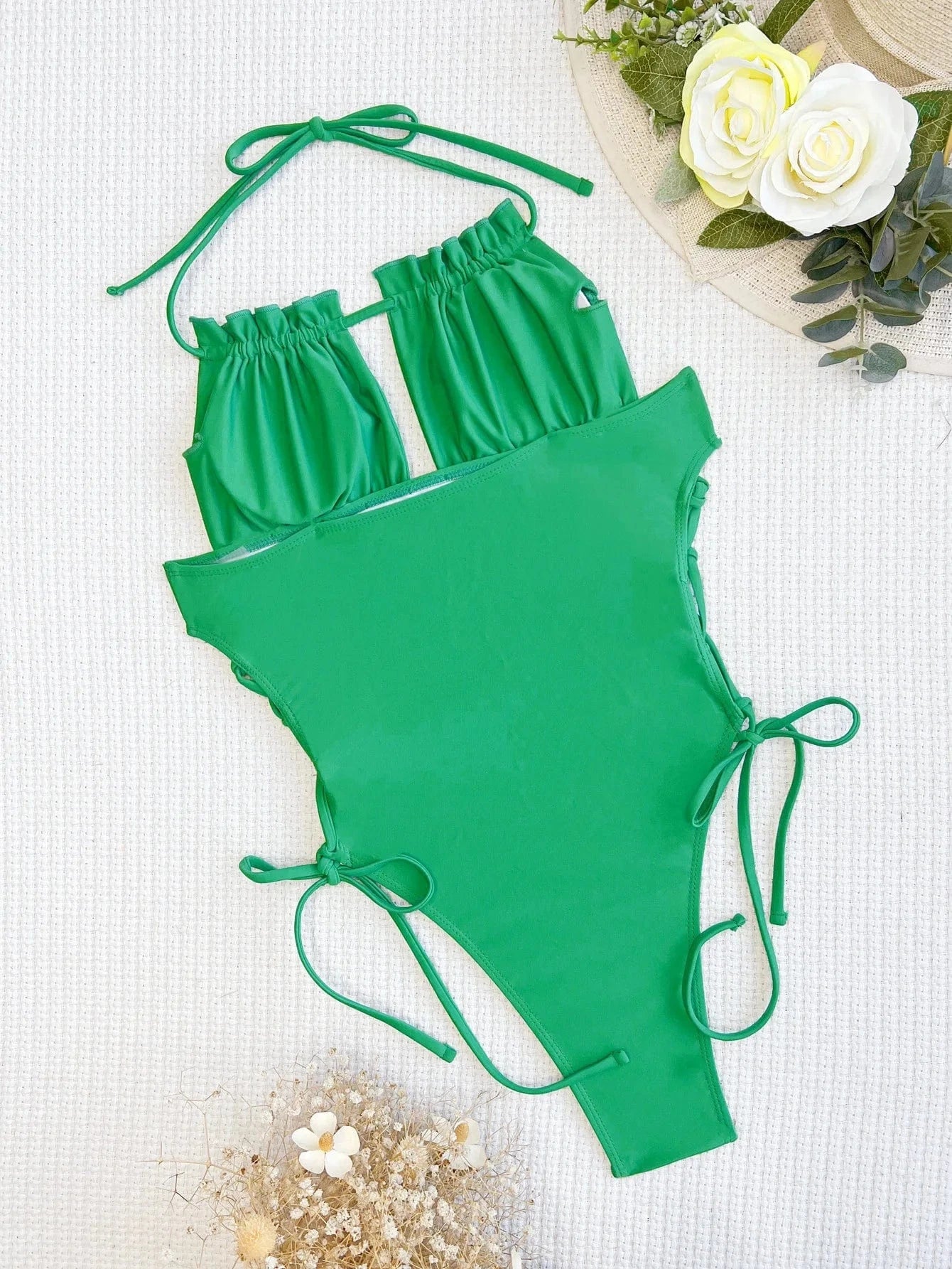 2024 Summer Sexy Solid Backless One Pieces Swimsuit Lace Up Cut Out Swimwear Women Push Up Monokini Beach Bathing Suit
