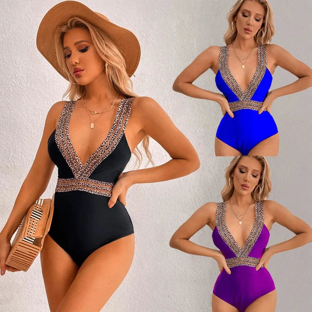 2024 Summer Sexy Women One Piece Swimsuit Swimwear Fashion Lace V-Neck Slim Bikini Backless Beach Wear Luxury Swimming Sets