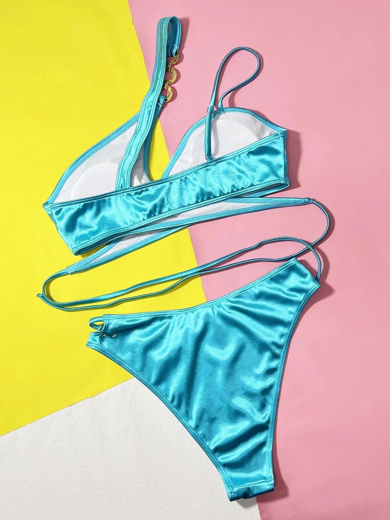 2024 Summer Swimsuit Women Ring Linked Swimwear Sexy Solid Bikini Sets High Waist Bathing Suit Women's biquinis Beachwear