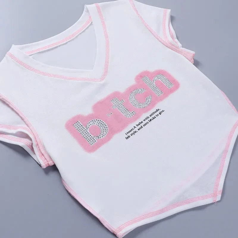 2024 Summer Tee Y2K Crop Tops Tee Shirt Sexy Letter Print Shirt For Woman 100% Cotton Breathable High Quality T-Shirt