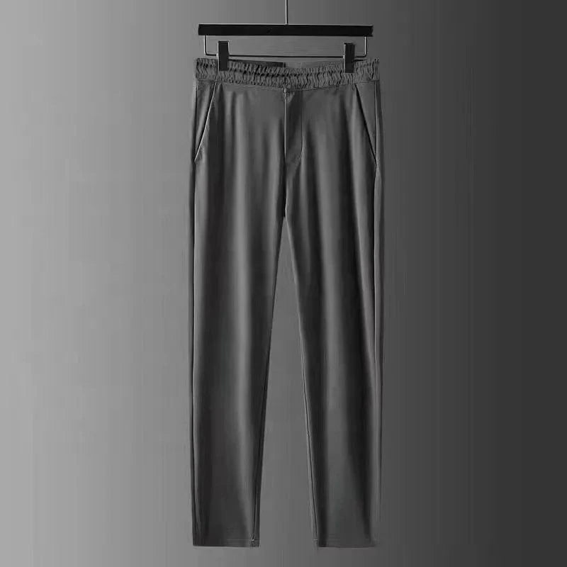2024 Summer Thin Sports Set Men's Fashion Solid Color Polo Neck T-shirt Long Pants Men's Clothing Set