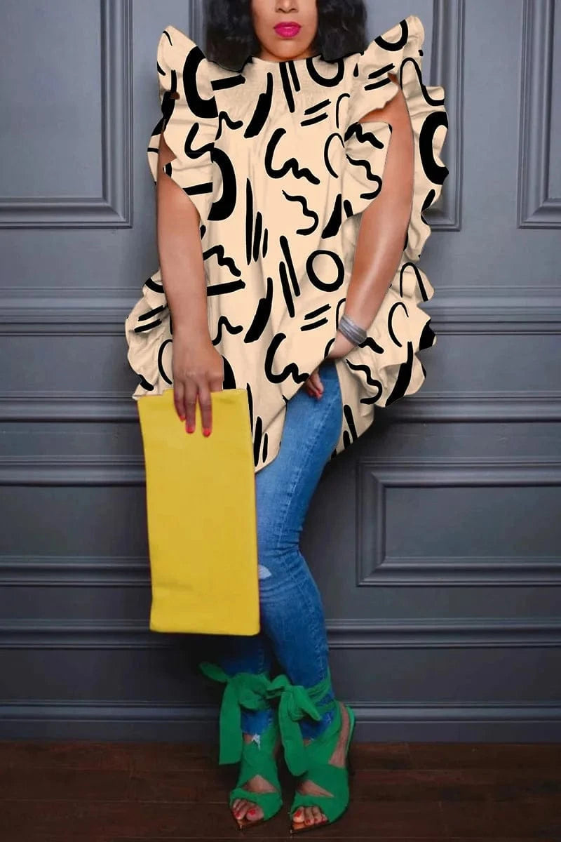 2024 summer top selling plus size woman s clothing ruffle short sleeve blouses and tops