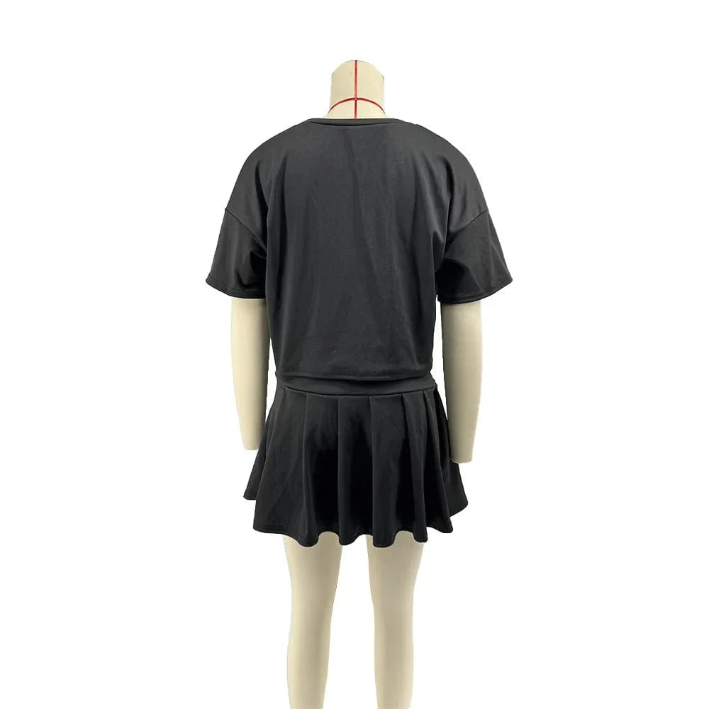 2024 summer trendy boutique S-2XL 2 piece designer pleated skirt and t shirt set for women