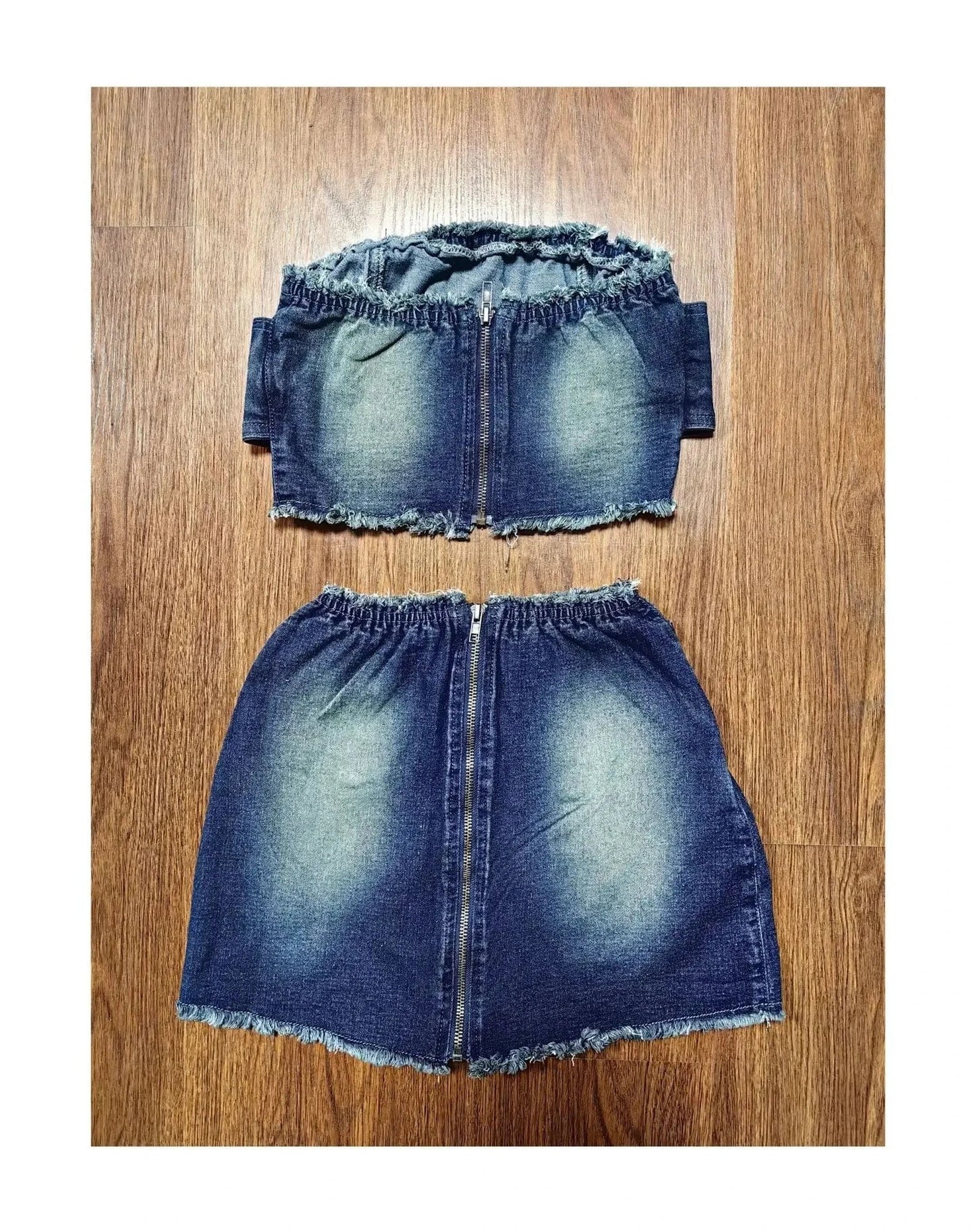 2024 summer trendy boutique S-2XL designer denim jeans belt 2 piece skirt set for women