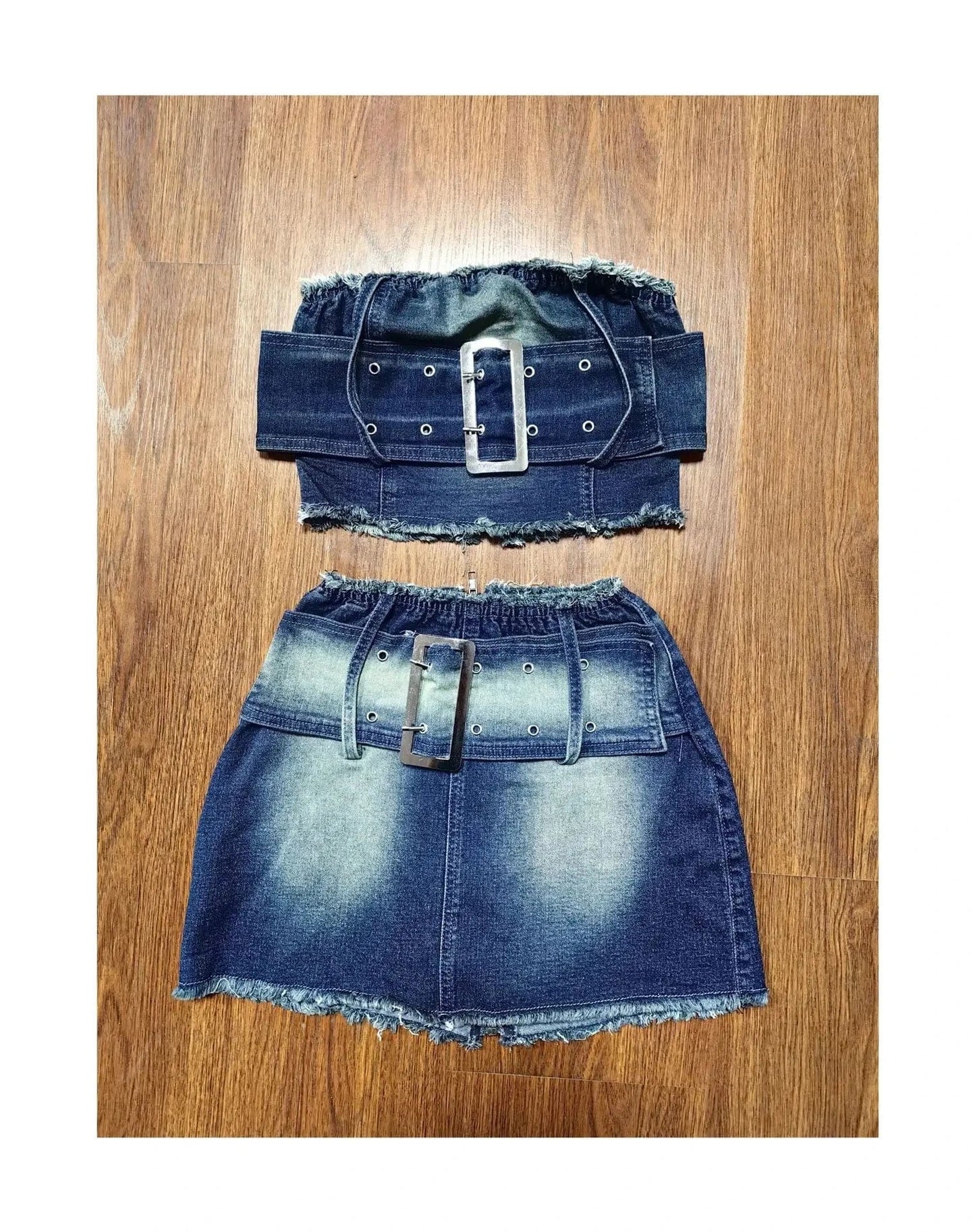 2024 summer trendy boutique S-2XL designer denim jeans belt 2 piece skirt set for women