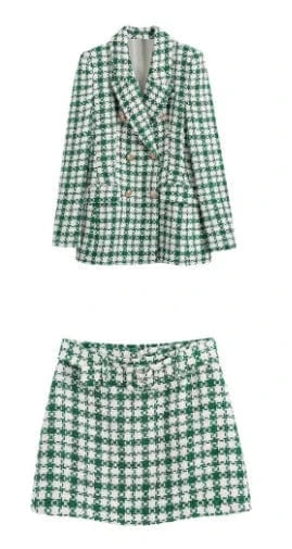 2024 Summer Women Casual Skirt Suits 2 piece Sets Plaid Veins Blazers Coats and Skirts Female Street Two pieces Clothing