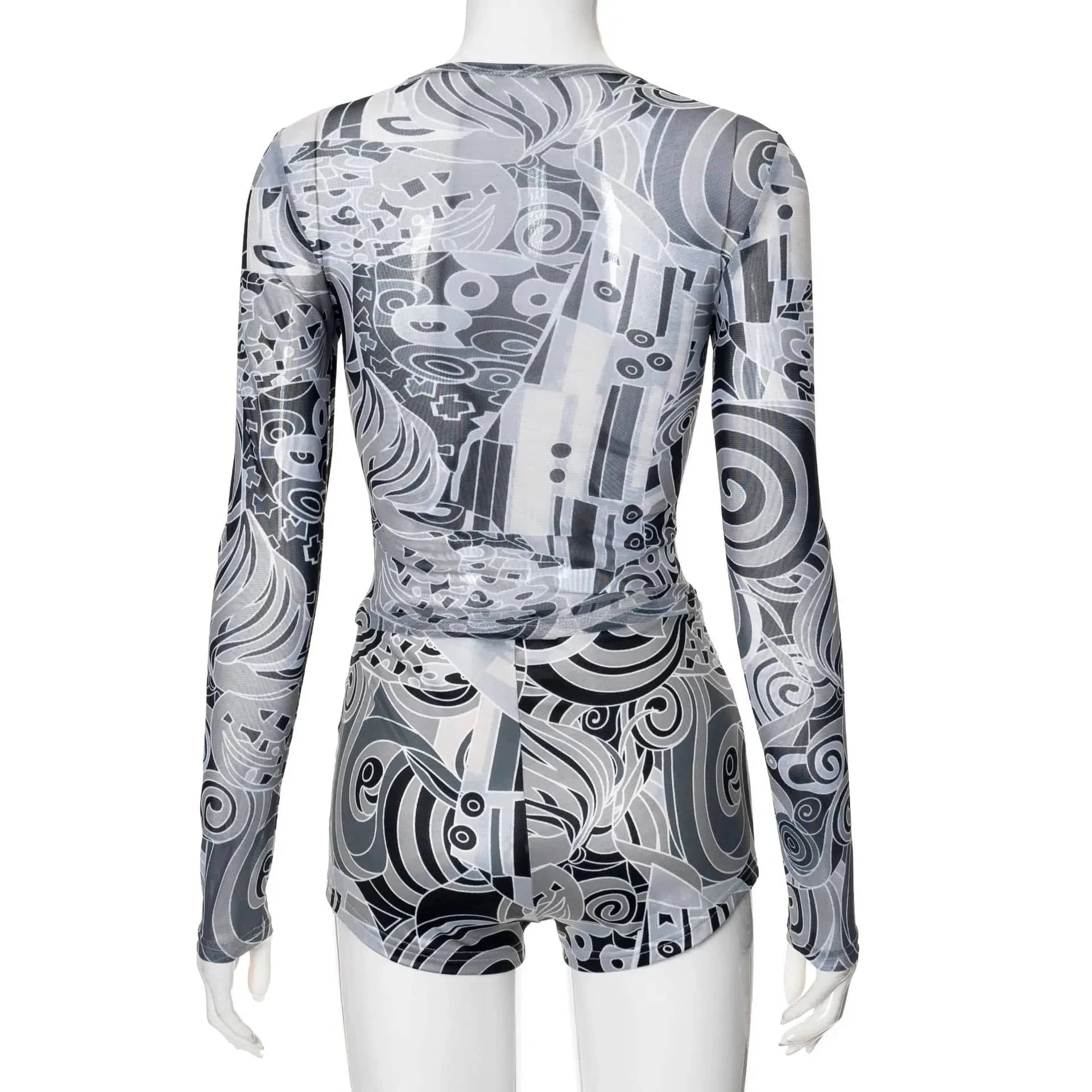 2024 summer women clothing boutique mesh stretchy print lounge wear two piece shorts set