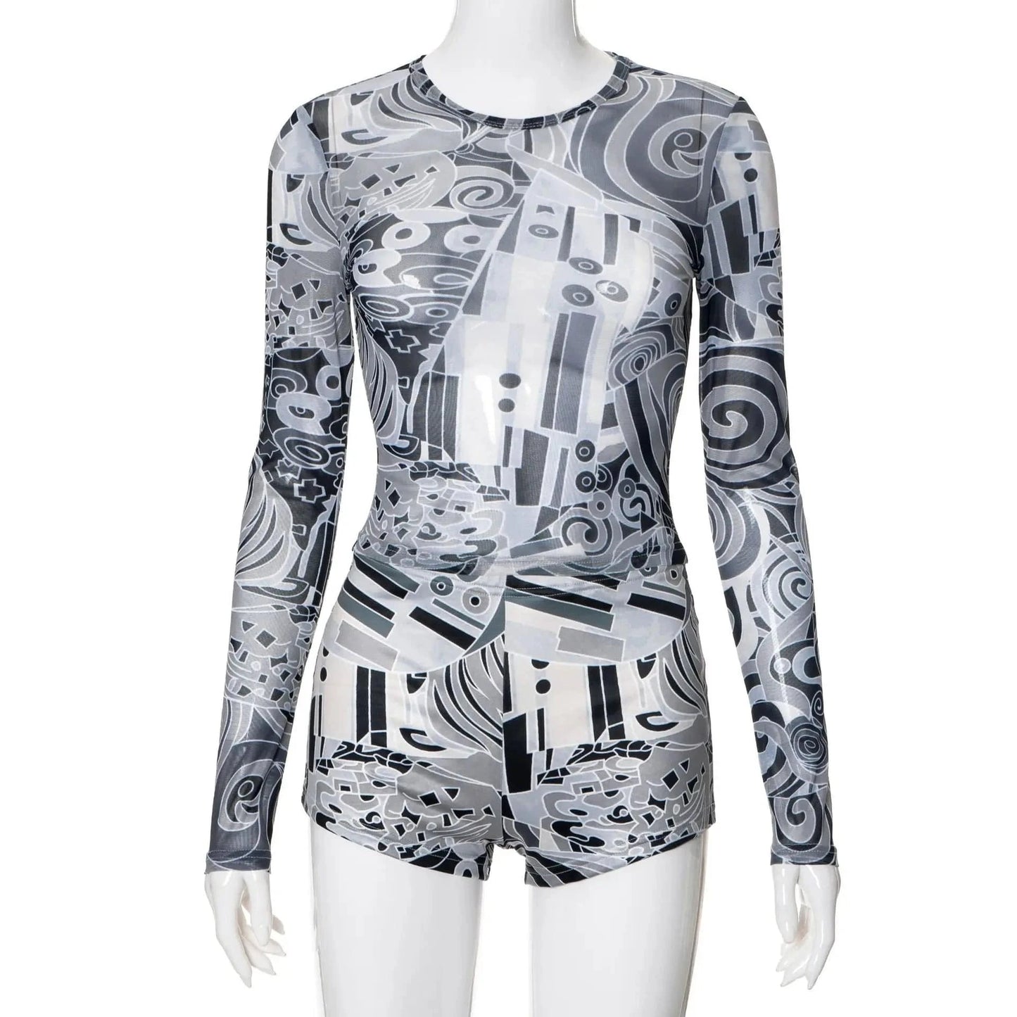 2024 summer women clothing boutique mesh stretchy print lounge wear two piece shorts set