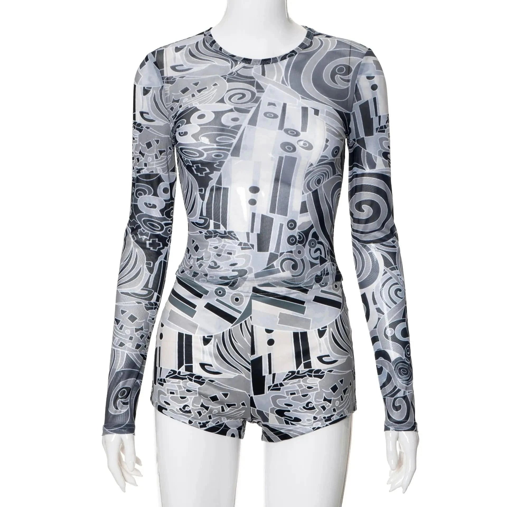 2024 summer women clothing boutique mesh stretchy print lounge wear two piece shorts set