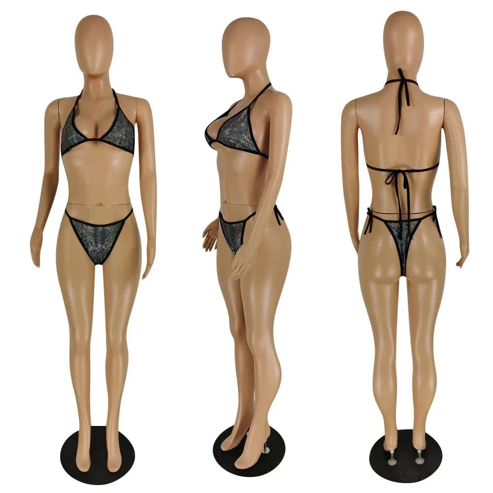 2024 Summer Women Diamonds Hot Rhinestones Bikinis Set Beach Swimsuit Sexy Party Club Swimwear 4 set