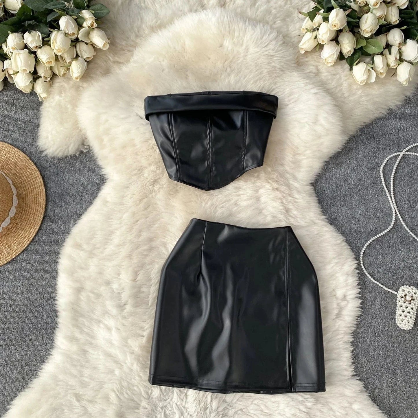 2024 Summer Y2k 2 Piece Set For Women Sleeveless Top And High Waist Mini Dress Set American Clothing Wholesale