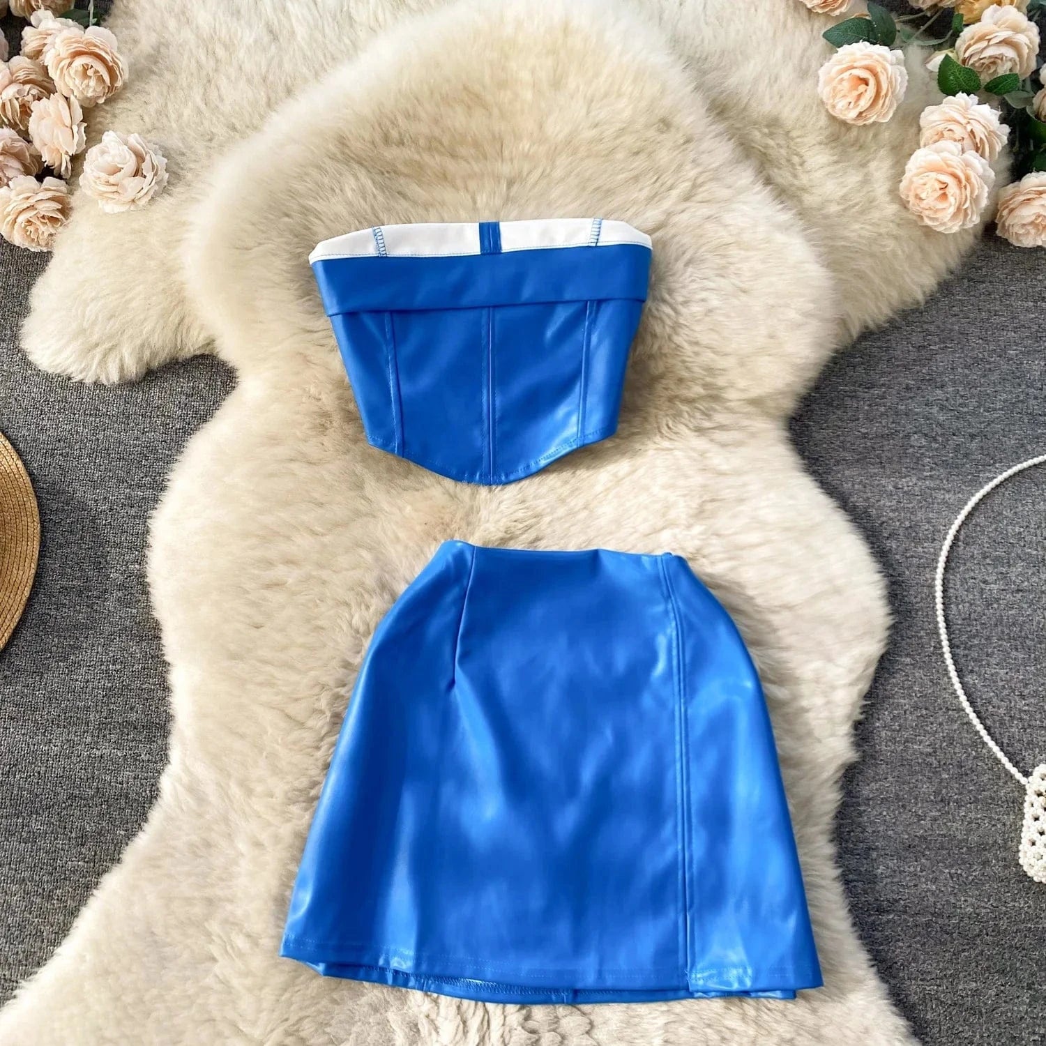 2024 Summer Y2k 2 Piece Set For Women Sleeveless Top And High Waist Mini Dress Set American Clothing Wholesale