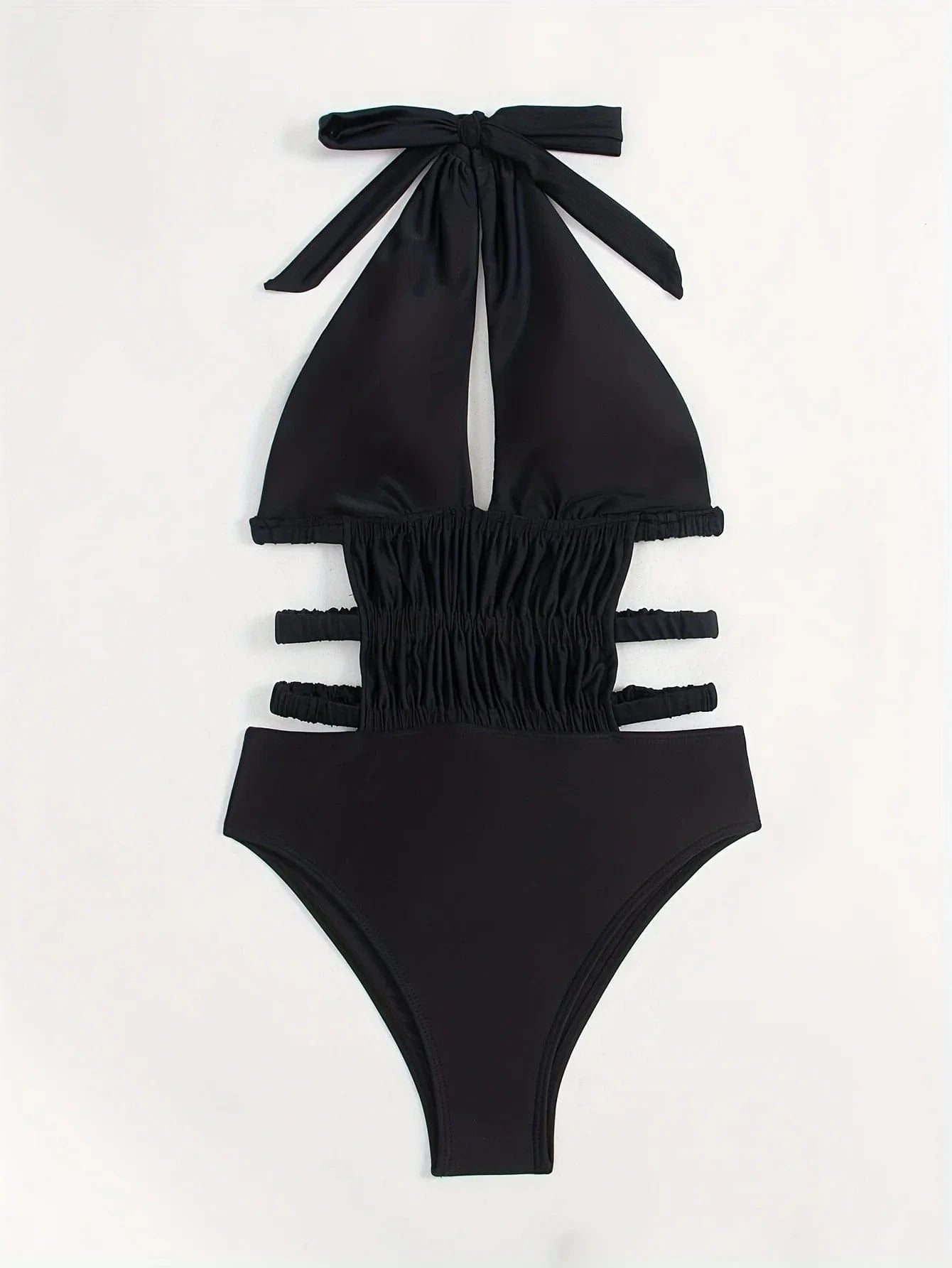2024 Super Sexy Waist Special Design Pure Black One Piece Bikini Women Conservative Swimsuit Swimwear