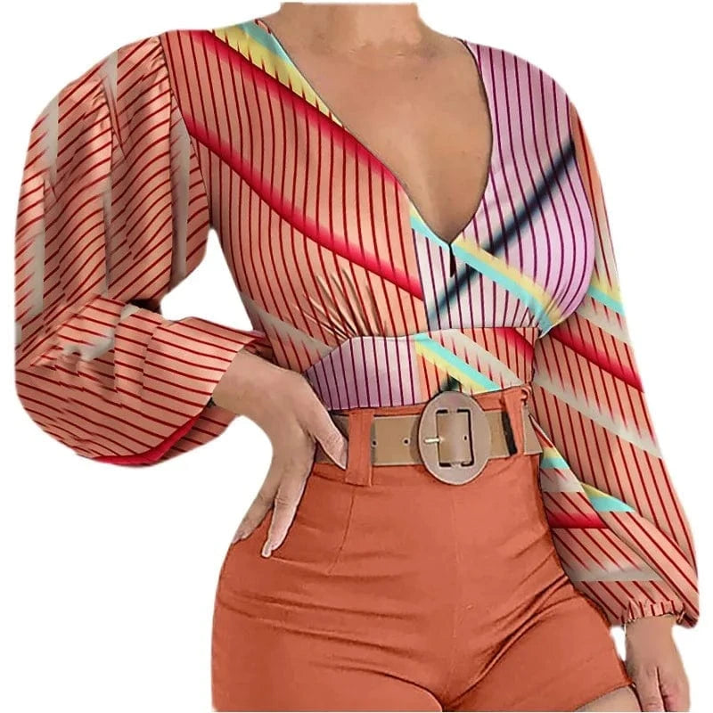 2024 T-Shirt Sexy Crop Top spring Elegant Long Sleeve V Neck Ruffle Chiffon Trim Floral Print Shirt Tops Clothing For Women