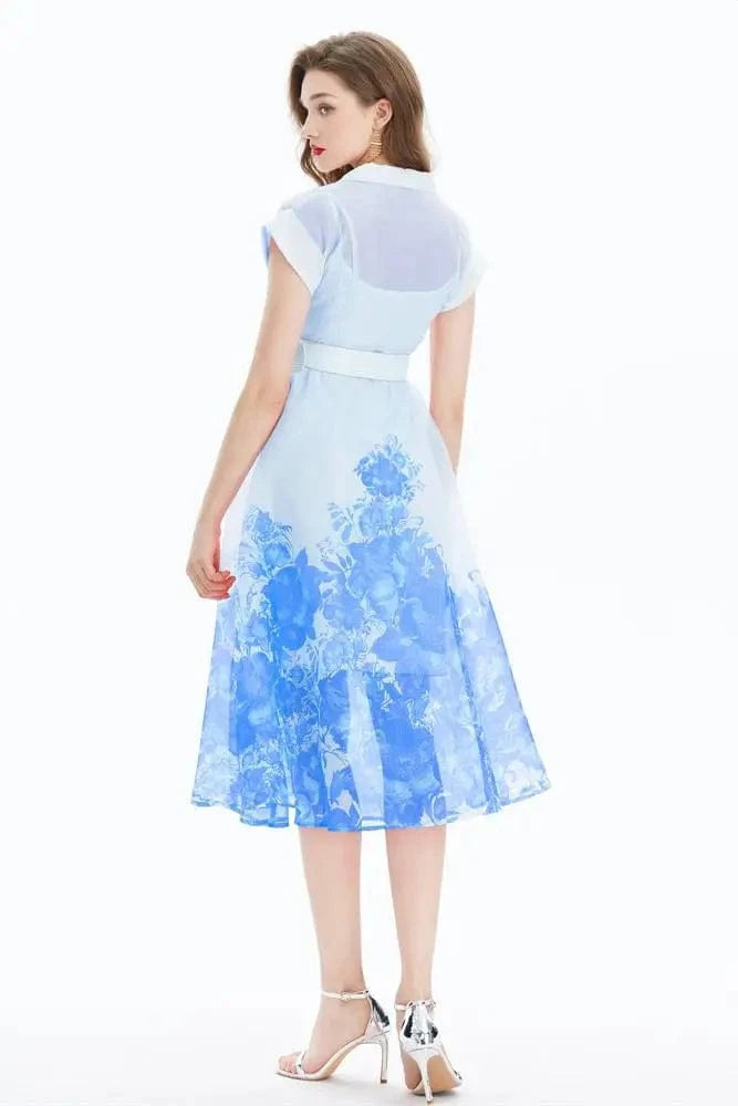 2024 Temperament Workwear Printed Waist Wrap Dress - Two Piece Set XY2034080