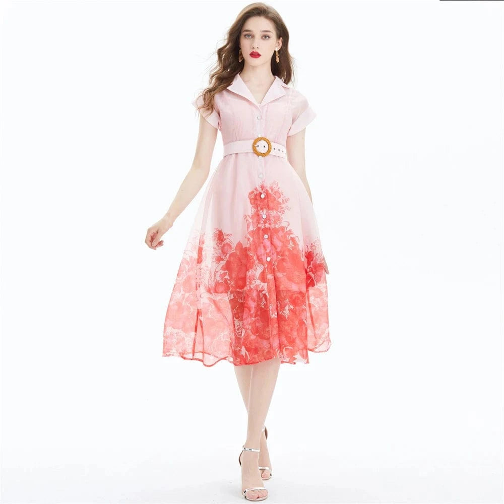 2024 Temperament Workwear Printed Waist Wrap Dress - Two Piece Set XY2034080