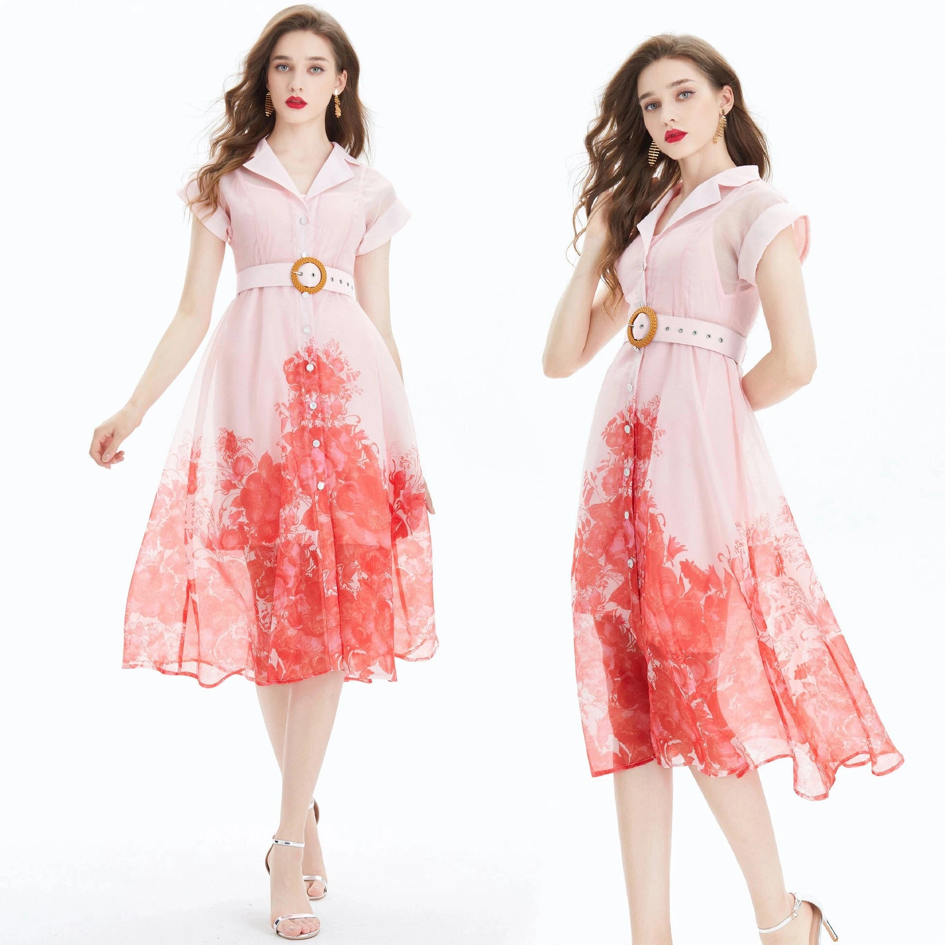 2024 Temperament Workwear Printed Waist Wrap Dress - Two Piece Set XY2034080