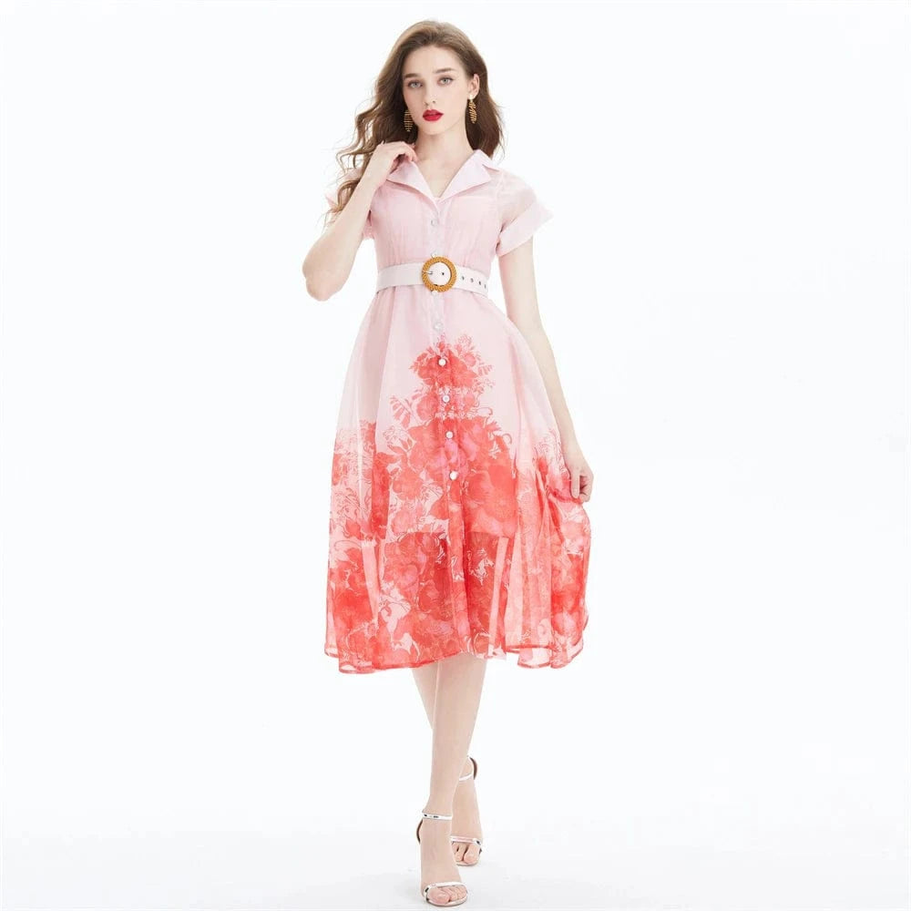 2024 Temperament Workwear Printed Waist Wrap Dress - Two Piece Set XY2034080