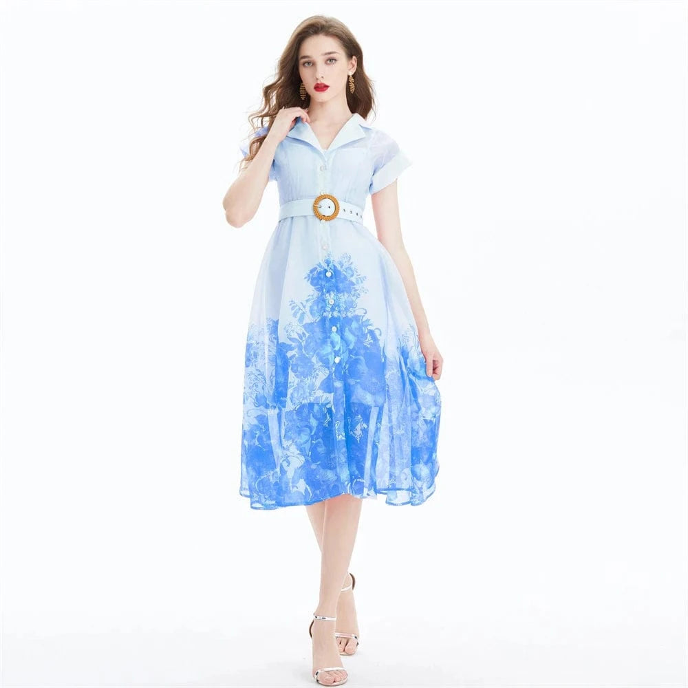 2024 Temperament Workwear Printed Waist Wrap Dress - Two Piece Set XY2034080
